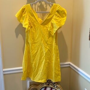 A New Day, yellow short sleeve ruffle a line maxi dress size 6 V-neck summer